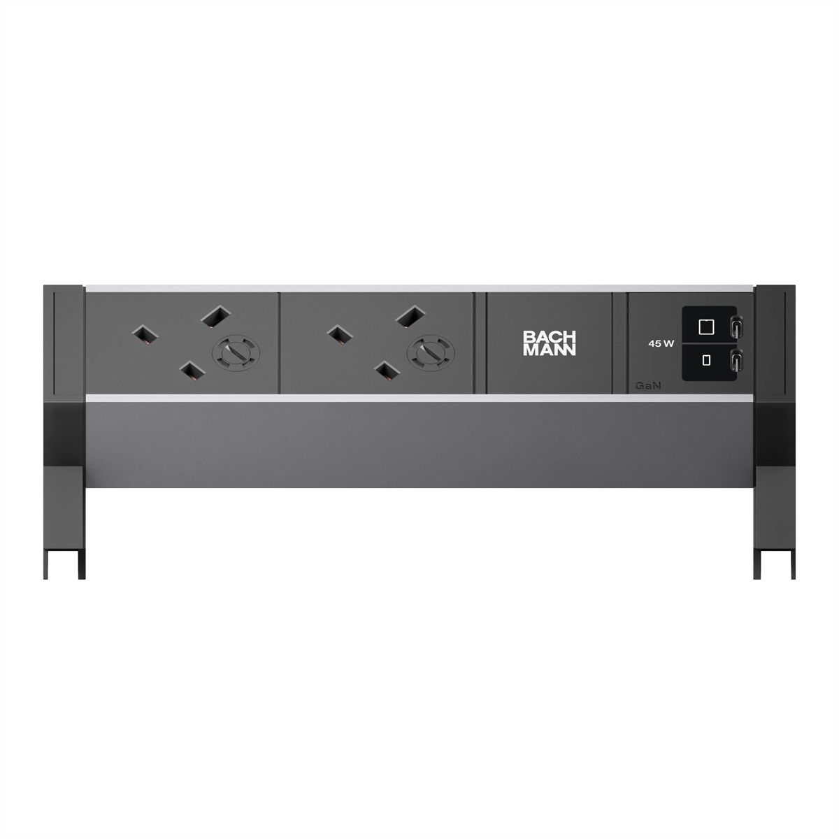 BACHMANN DESK2 ALU BLACK 2xUK, 1xUSB C/C 45W L=0,2m