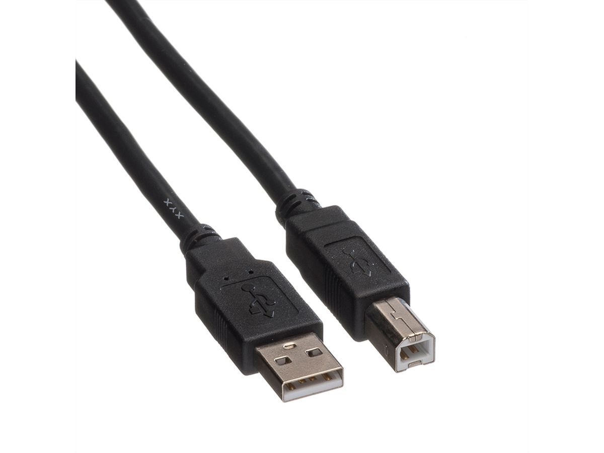 ROLINE USB 2.0 Kabel, Typ A-B, schwarz, 0,8 m