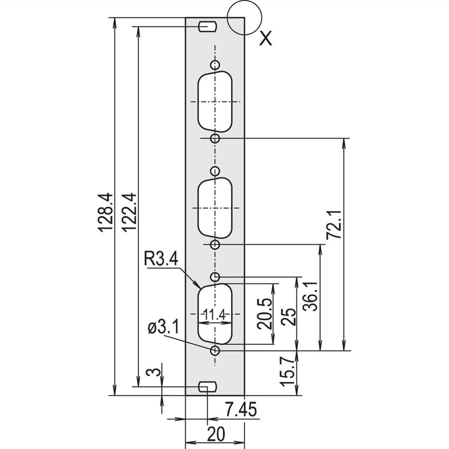 SCHROFF Frontplatten für D-Sub Steckverbinder - TEILFRONTPL.3HE 4TE 3X9 DC