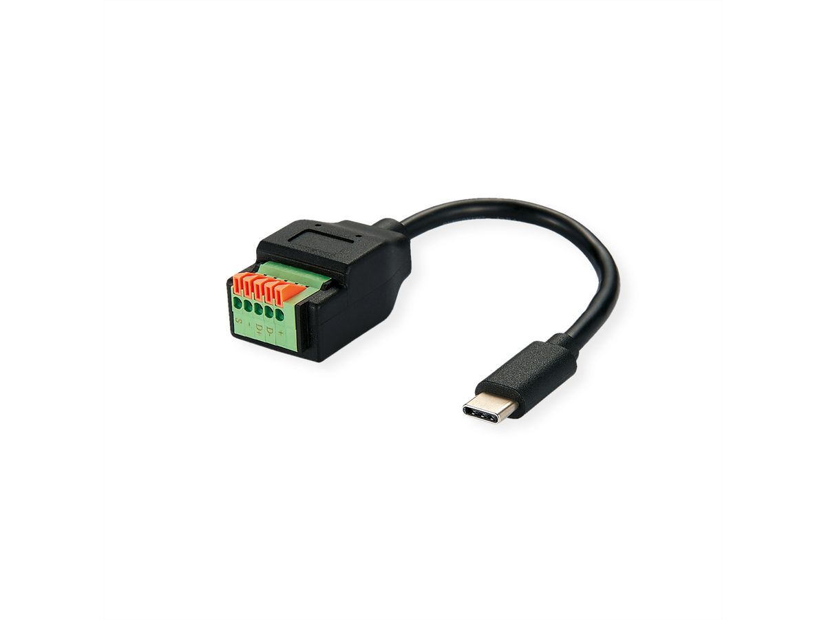 ROLINE Kabeladapter USB-Typ-C Stecker zu 5-Pin-Klemmleiste, (Drucktasten), 15 cm