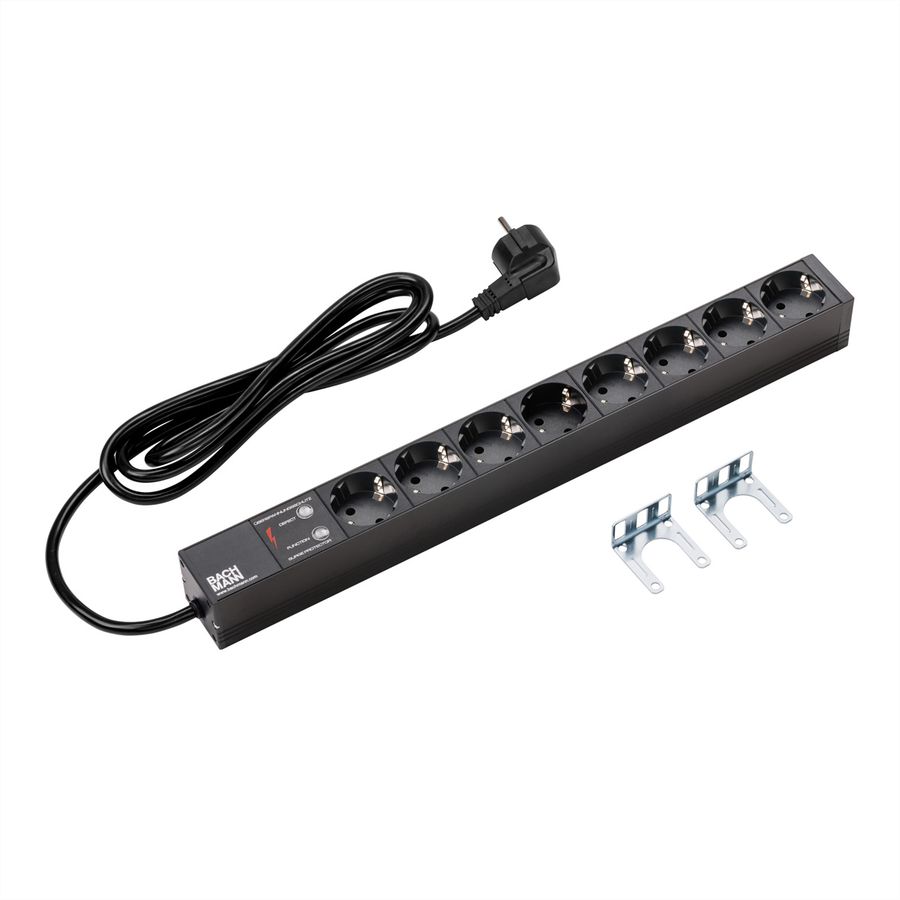 BACHMANN 19" Steckdosenleiste 8-fach mit ÜS ohne Schalter, schwarz