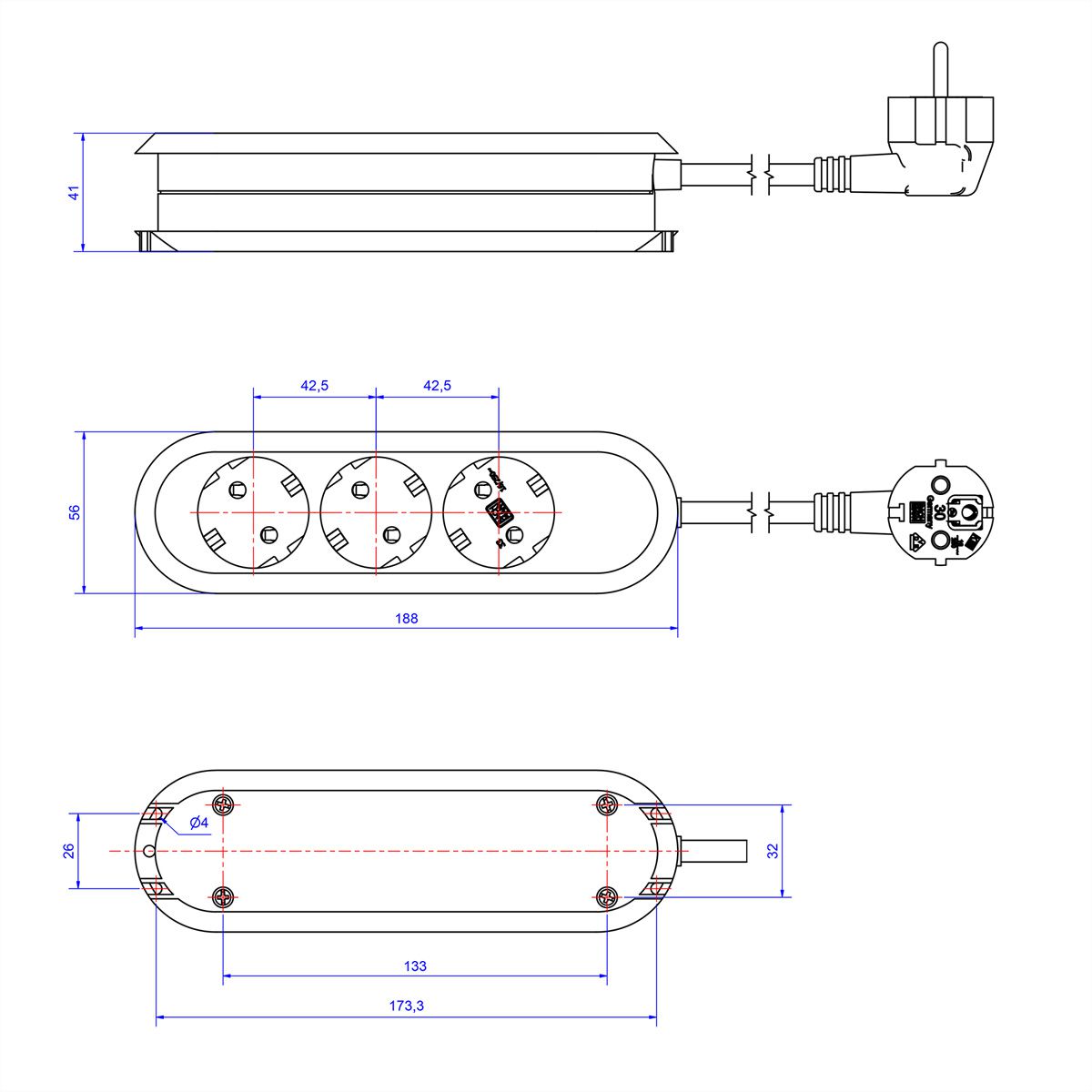 BACHMANN SMART Steckdosenleiste 3x Schutzkontakt, genietet, weiß, 5 m