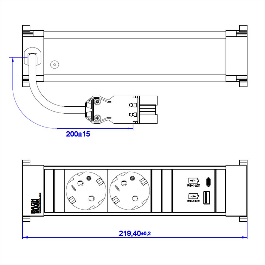 BACHMANN POWER FRAME 2xSchutzkt. USB A&C, USB Charger 22W 0,2m GST18