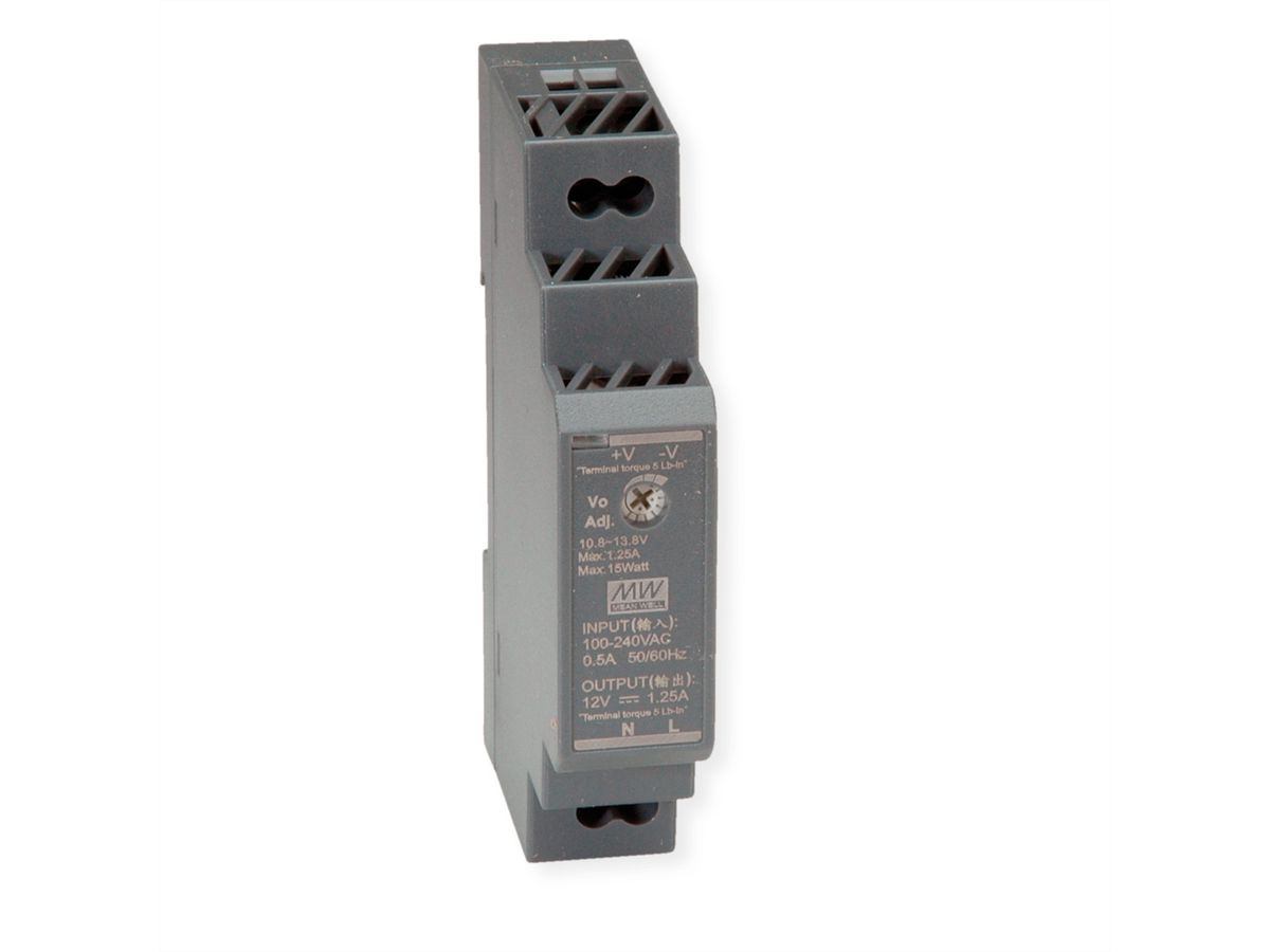 MEAN WELL HDR-15-12 Hutschienennetzteil 15W 12V DC, anthrazit