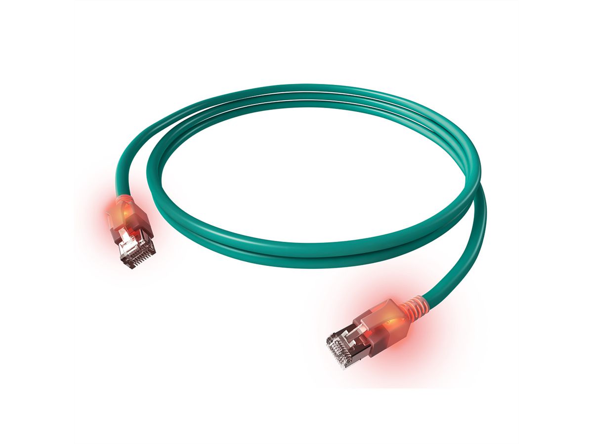 EasyLan DualBoot LED Patchkabel RJ45 S/FTP Kat.6A (Class EA), mit saCon Stecker, LSOH, türkis, 7 m