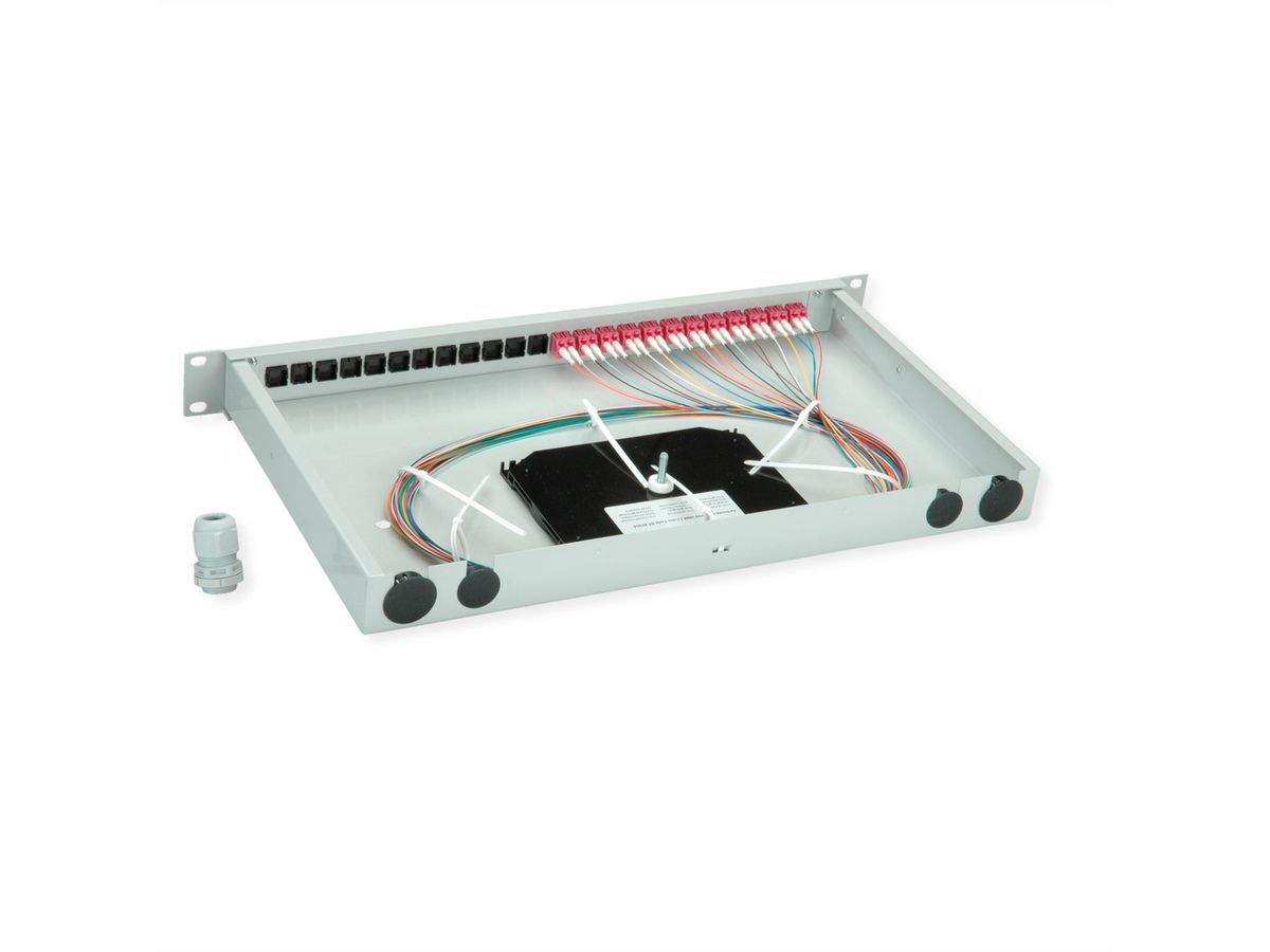 TELEGÄRTNER BASIS eco LWL-Panel mit Kupplungen & Pigtails, 12x LC Duplex, violett, OM4, Grade C