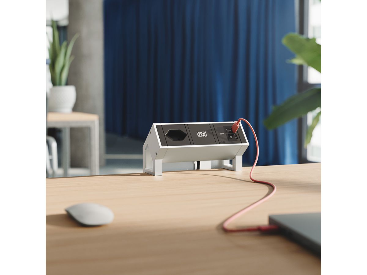 BACHMANN DESK2 1xCH 90° 1xUSB C/C 65W, L=0,2m INOX