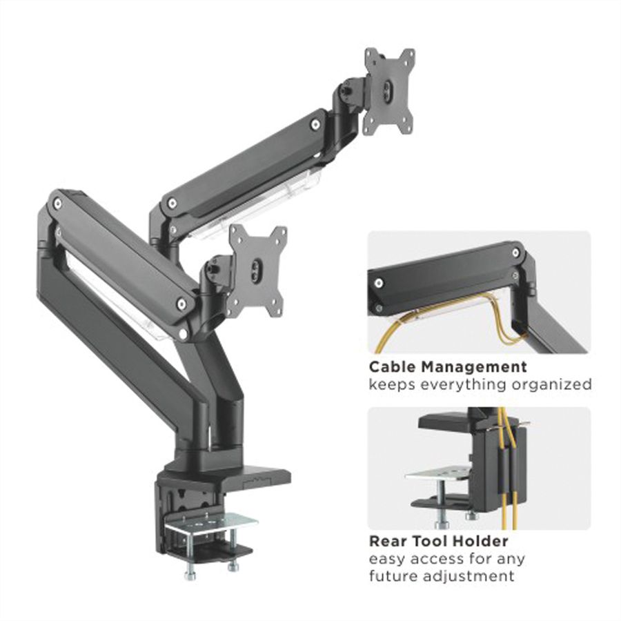 ROLINE LCD-Doppelarm, Tischmontage, Gasfeder, 2x 5 Gelenke, bis 35 Zoll, bis 2x 15 kg