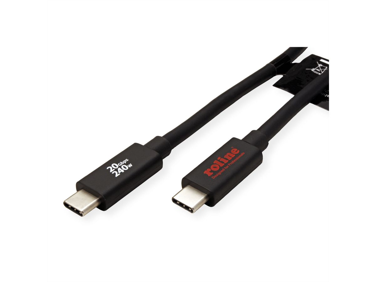 ROLINE USB4 Gen2x2 Kabel, C–C, ST/ST, 20Gbit/s, 240W, schwarz, 3 m