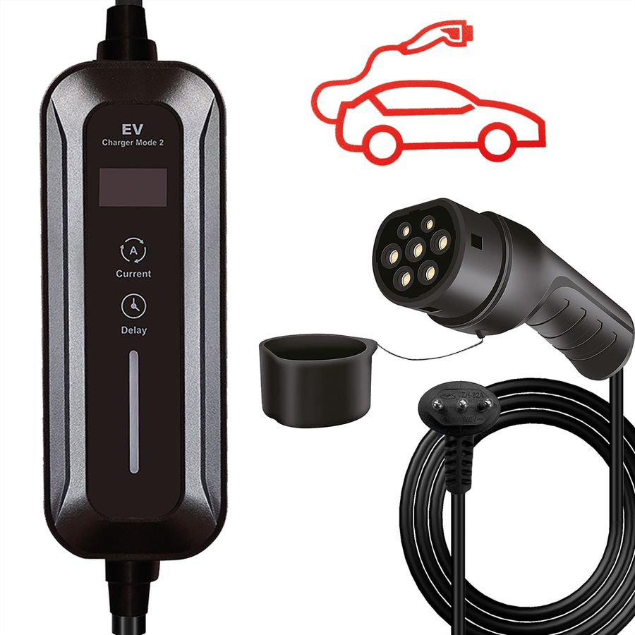 ROLINE Tragbares E-Auto Ladegerät, CEI23-50 (IT, Typ-L) & Typ2 Stecker, 1-phasig, Mode 2, 16 A, 3,6 kW, 3 m