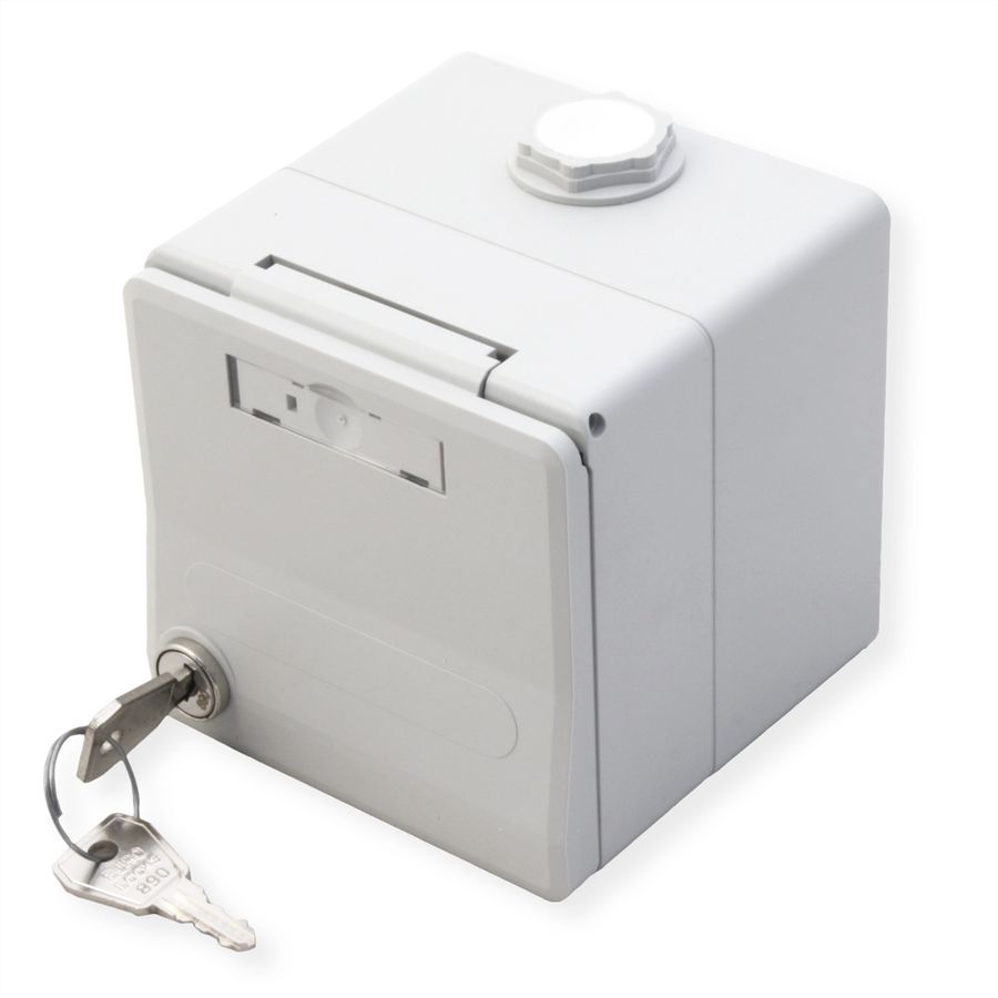 METZ CONNECT IP44 Modul-Aufputz-Gehäuse, Klappdeckel+Schloss, 2Ports unbestückt, grau