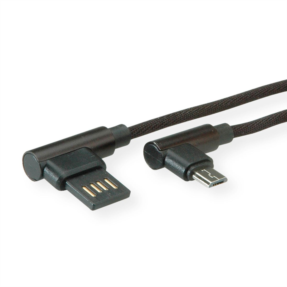 ROLINE USB 2.0 Kabel, gewinkelt, Typ A rev - Micro B, ST/ST, schwarz, 0,8 m