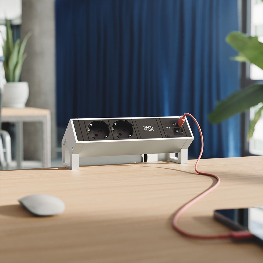 BACHMANN DESK2 2xP40 1xUSB C/C 45W, L=0,2m INOX
