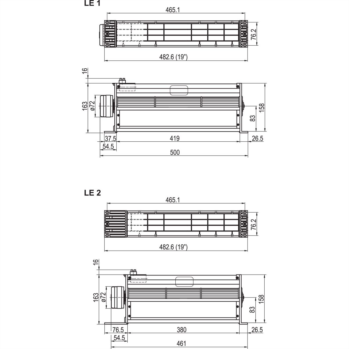 SCHROFF Drucklüfter 2 HE mitTangentialgebläse - 19"DRUCKLUEFTER LE2 115V