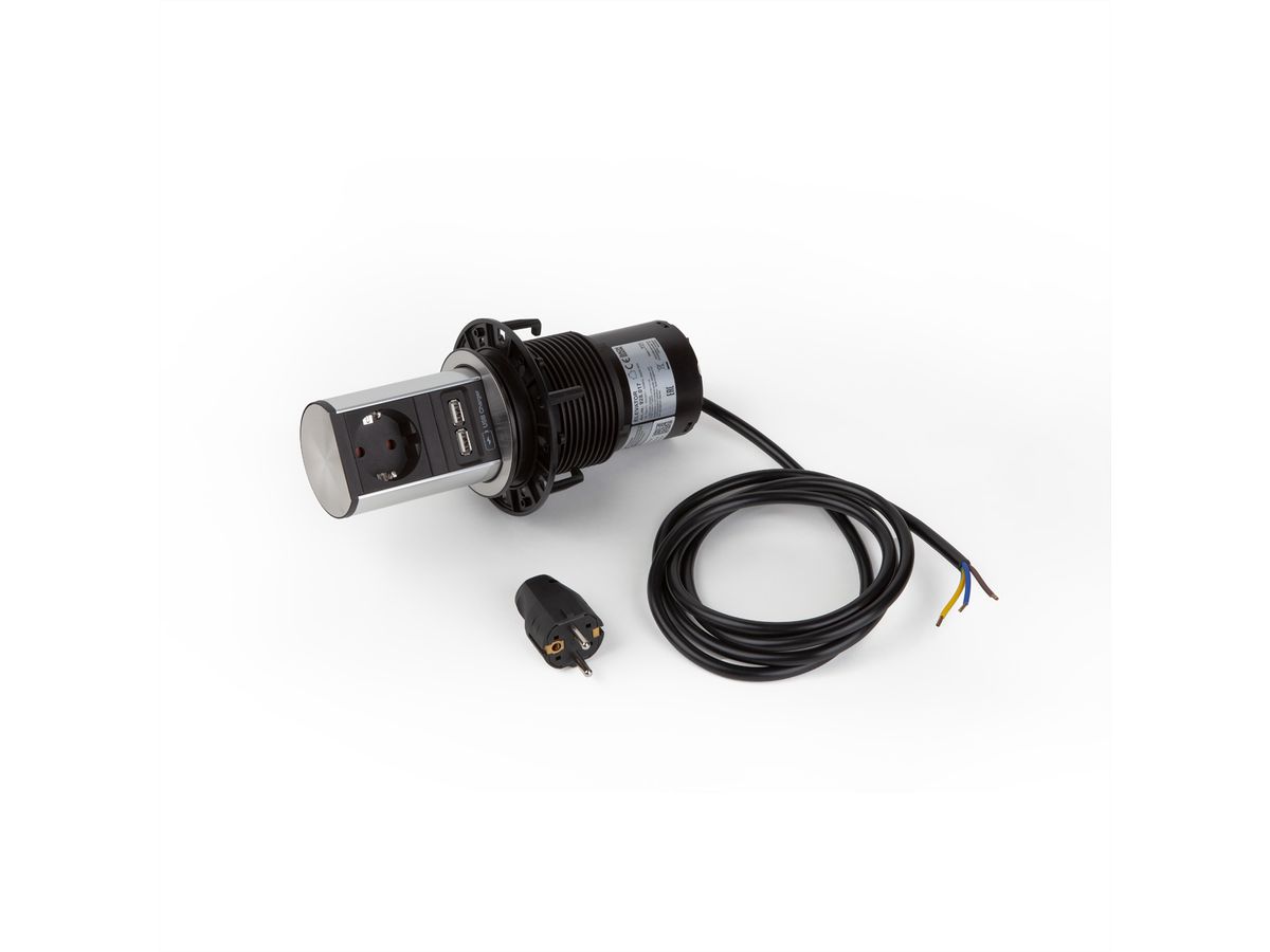BACHMANN ELEVATOR 1xCEE7/3 USB Charger, Strom 2,0m CEE7/7