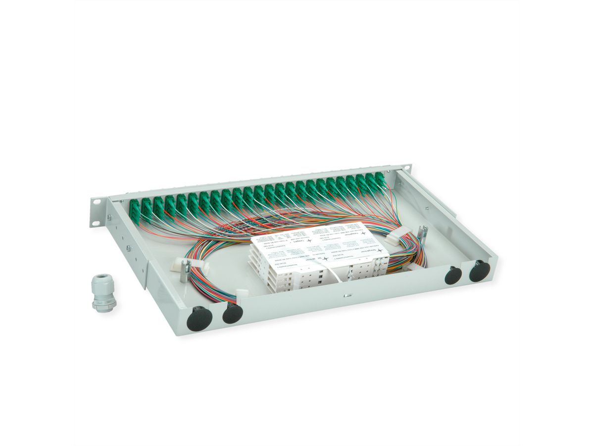 TELEGÄRTNER BASIS V LWL-Panel mit Kupplungen & Pigtails, 24x LC Quad, grün, OS2 APC