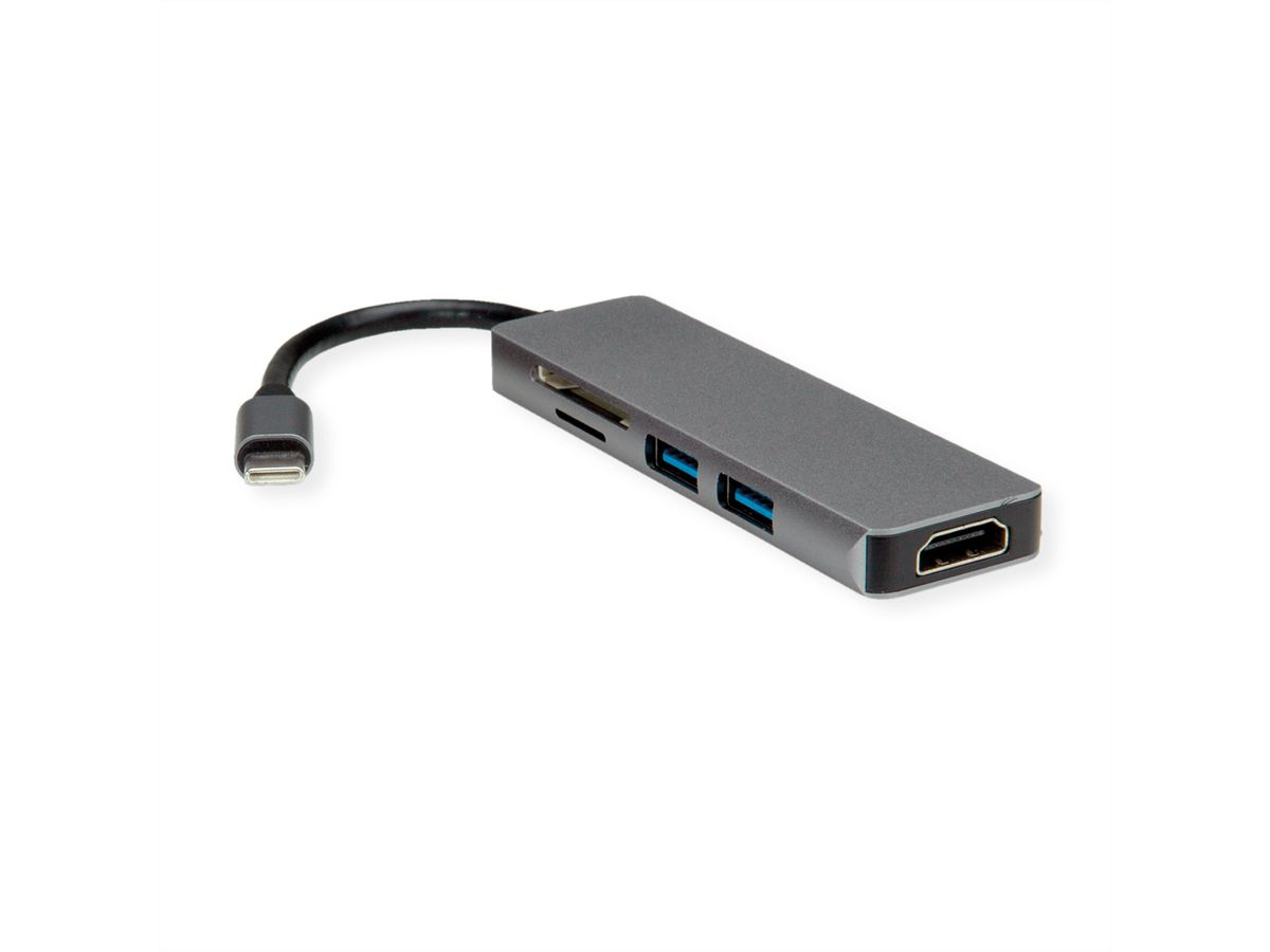 ROLINE Dockingstation USB Typ C, 4K HDMI, 2x USB3.2 Gen1 (Typ A), SD/MicroSD