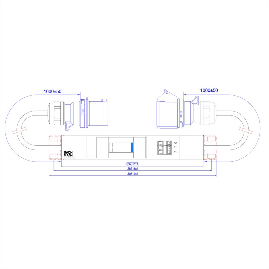BACHMANN ÜSS Modul 1 phasig, 1x32A ÜSS 1m H05VV-F 3G4,0mm CEE 32A