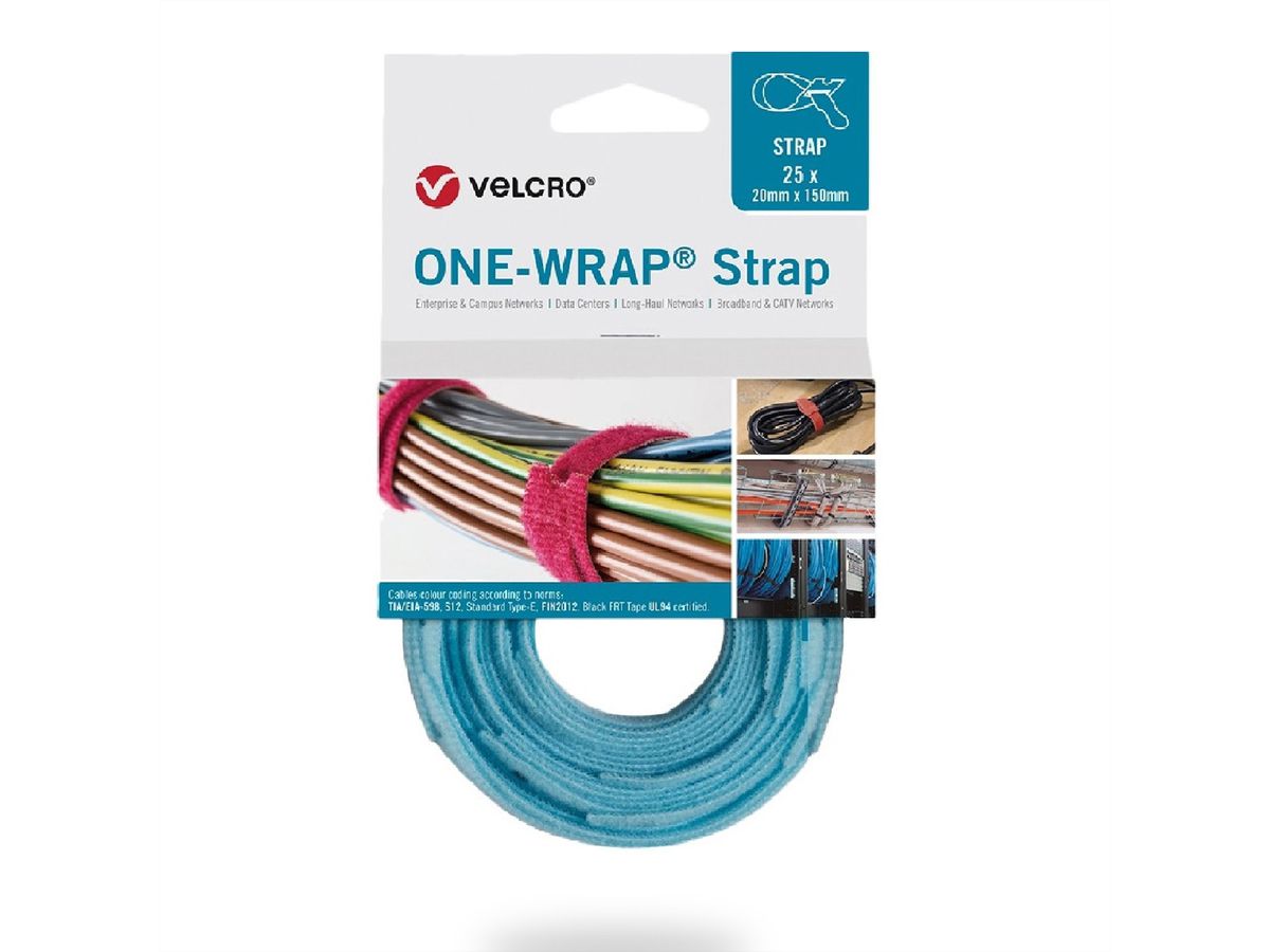 VELCRO® One Wrap® Strap 20mm x 200mm, 25 Stück, türkis