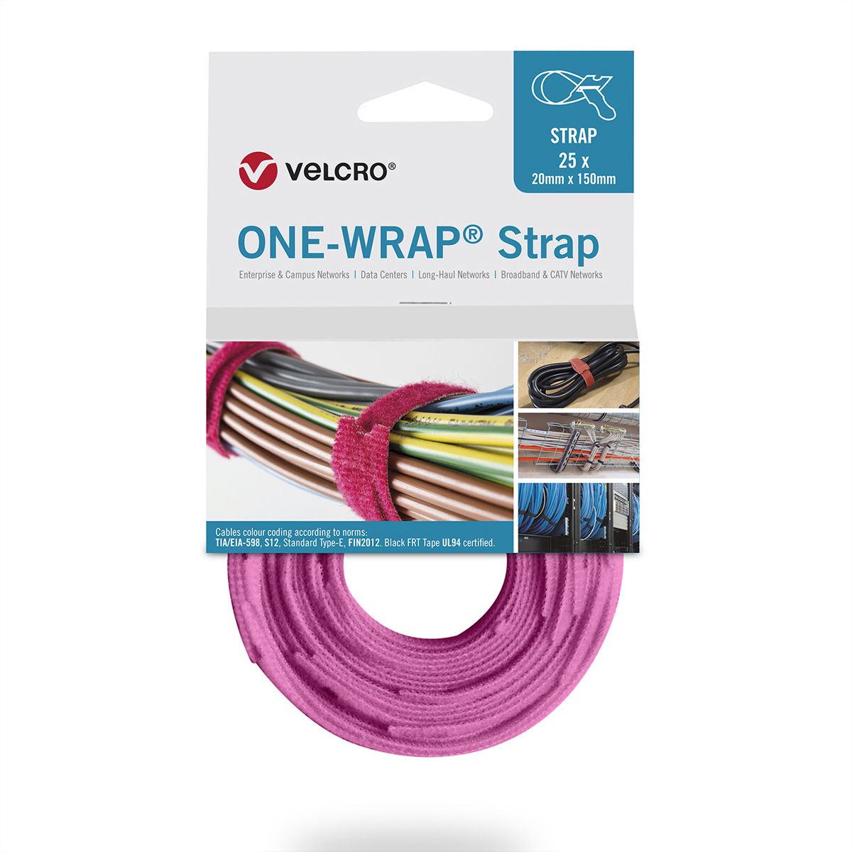 VELCRO® One Wrap® Strap 20mm x 230mm, 25 Stück, rosa