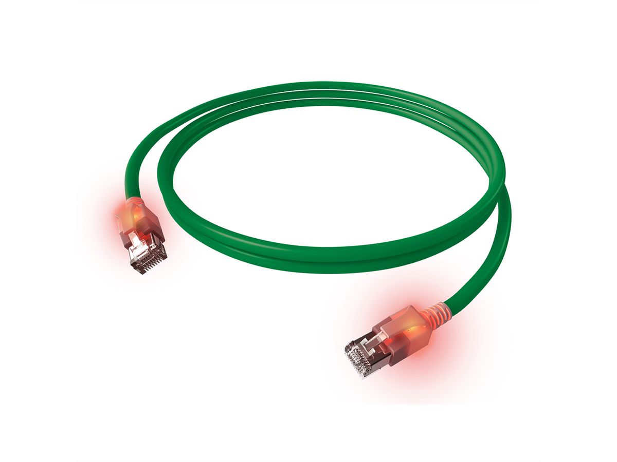 EasyLan DualBoot LED Patchkabel RJ45 S/FTP Kat.6A (Class EA), mit saCon Stecker, LSOH, grün, 1 m