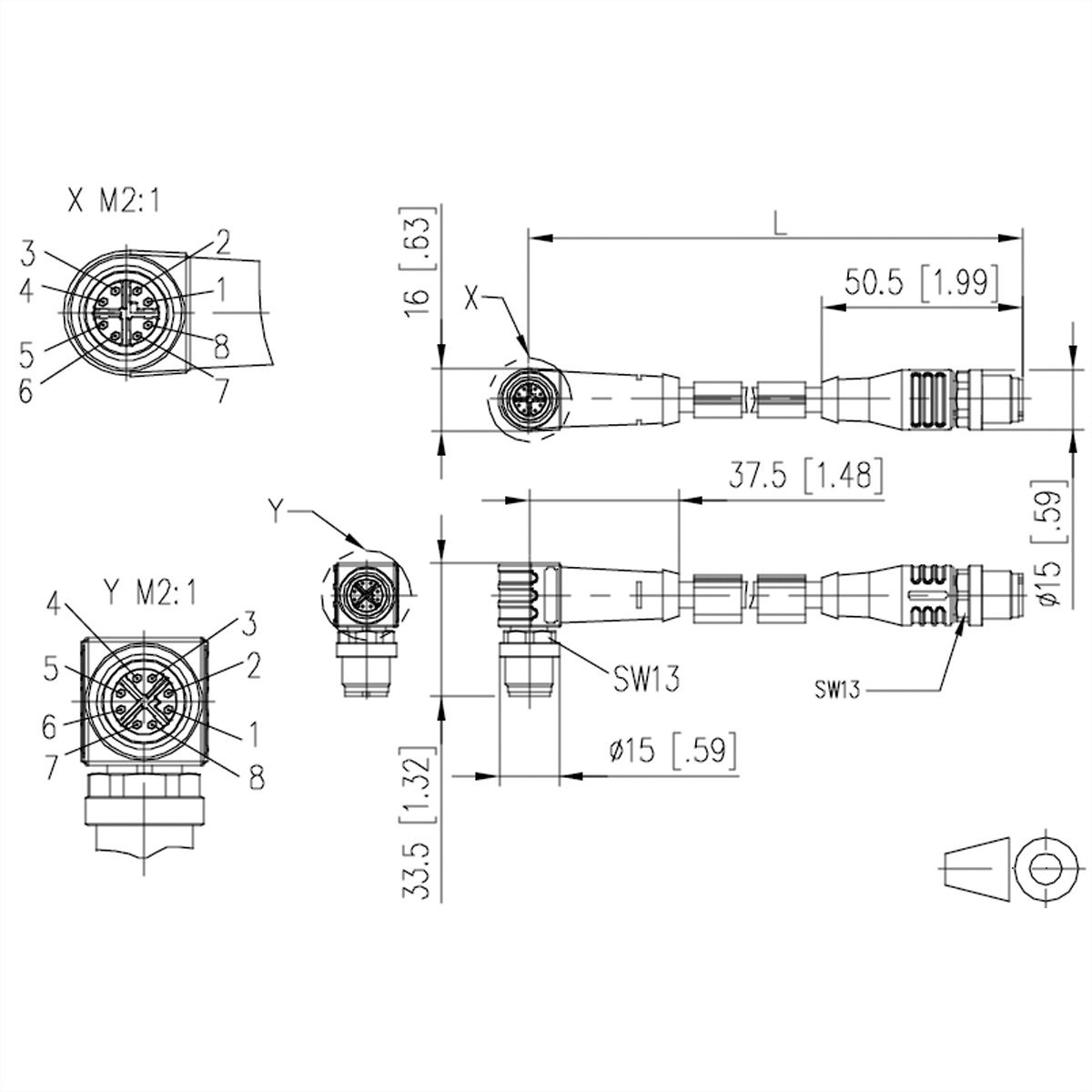 METZ CONNECT Verbindungsleitung M12 ST-M12 ST, 8-pol X-kodiert, gerade-gewinkelt, 1 m