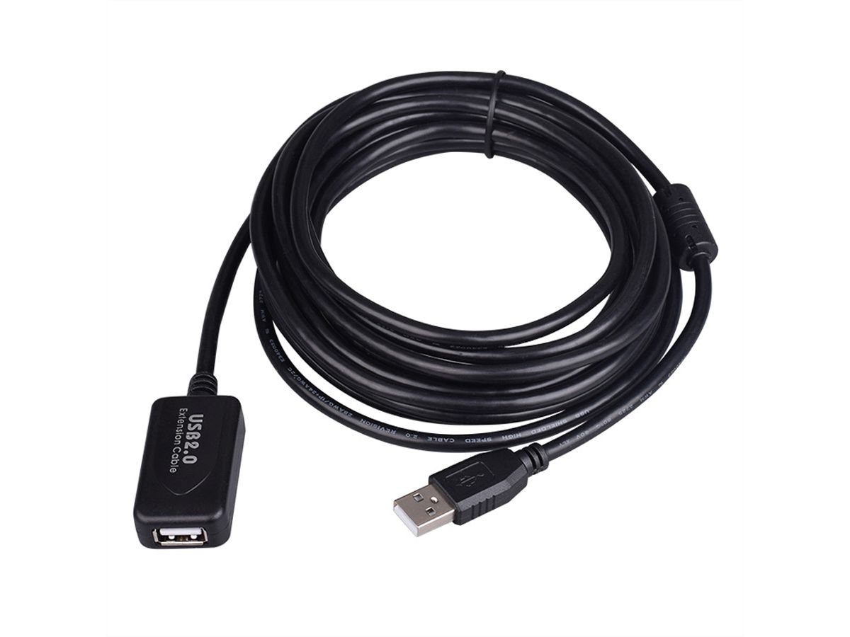STANDARD USB 2.0 Verlängerung, aktiv, mit Repeater, schwarz, 5 m
