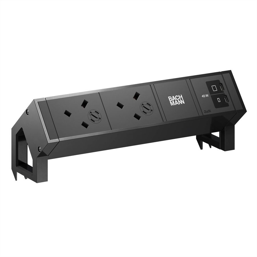 BACHMANN DESK2 2xUK 1xUSB C/C 45W, L=0,2m RAL9005