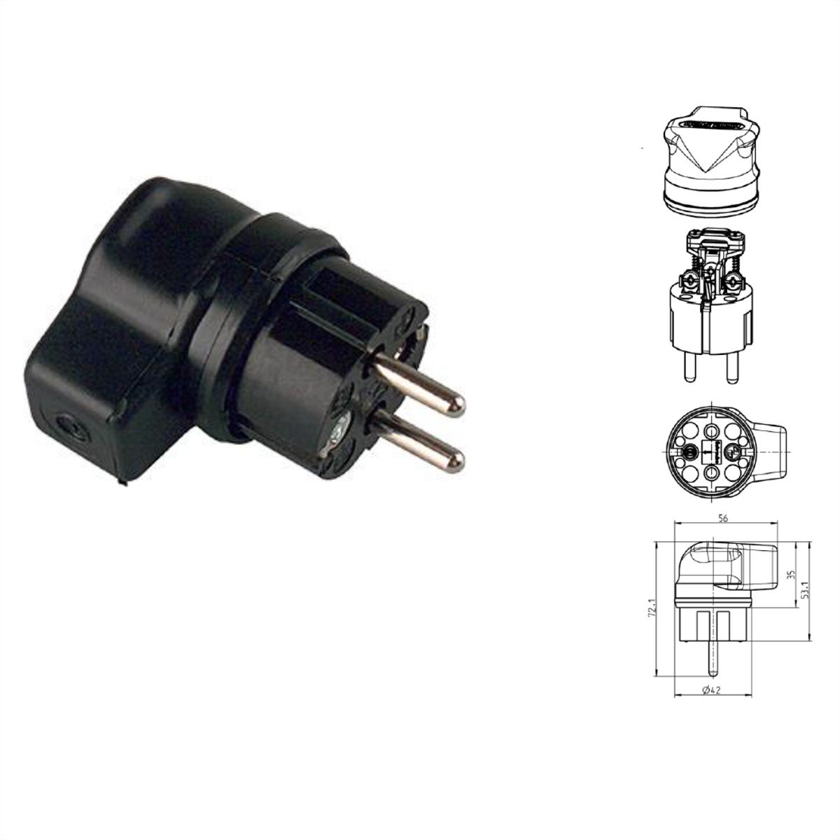 BACHMANN Vollgummi-Winkelstecker, schwarz belg./franz.