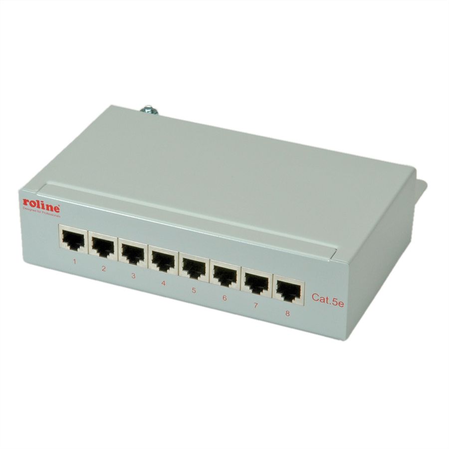 ROLINE Patchpanel, 8 Ports, Cat.5e (Class D), geschirmt, grau