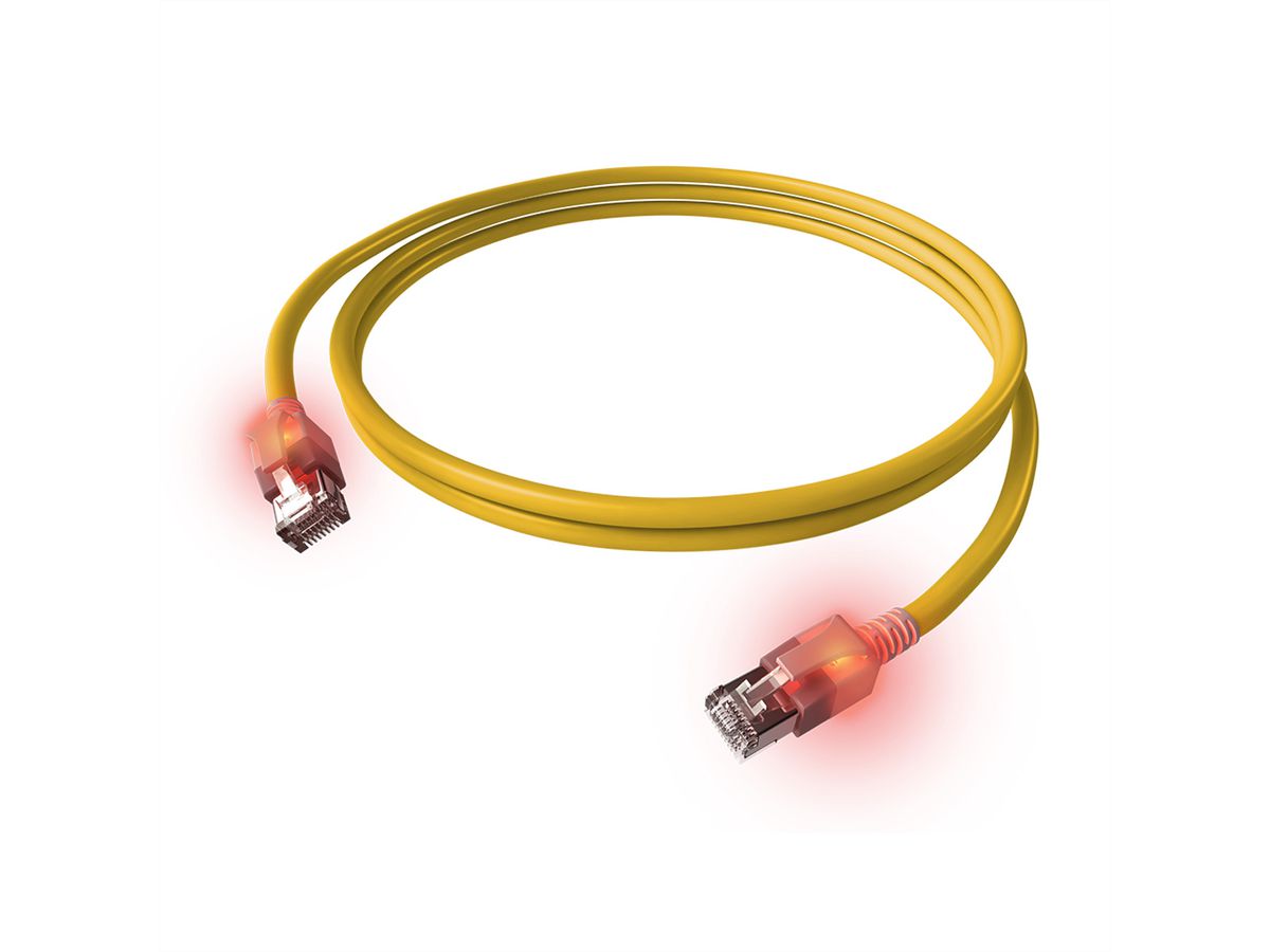 EasyLan DualBoot LED Patchkabel RJ45 S/FTP Kat.6A (Class EA), mit saCon Stecker, LSOH, gelb, 0,5 m