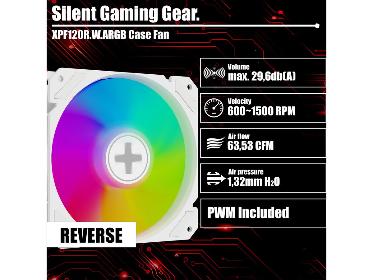 XILENCE Performance A+ REVERSE XF066, 120mm ARGB LED Lüfter weiß