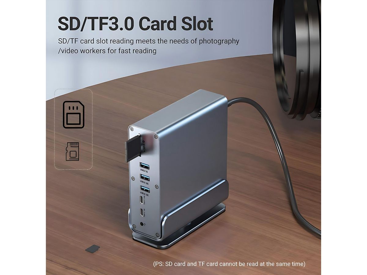 VALUE USB-C Docking Station 16in1, HDMI/DP 4K60, Gigabit Ethernet, USB-A, USB-C, PD, SD/microSD, Audio