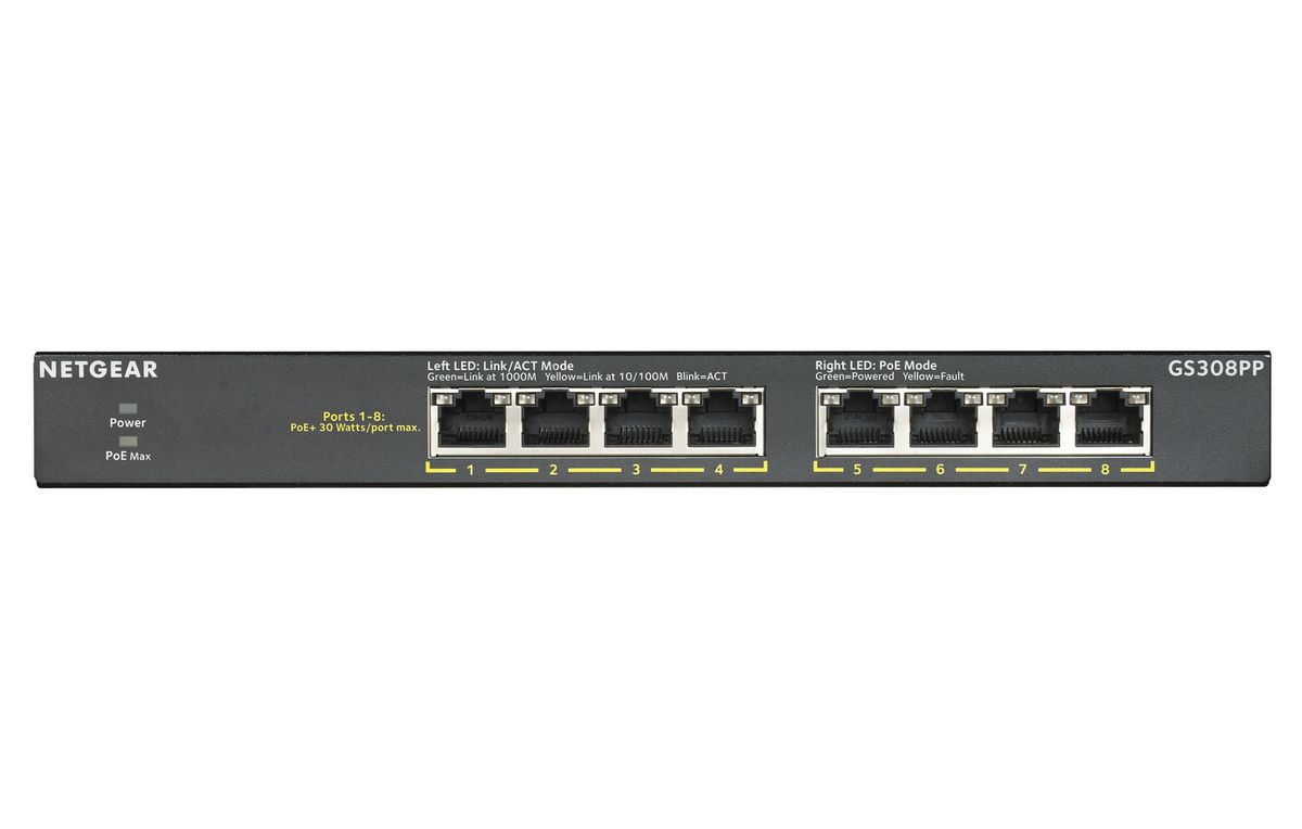 Netgear GS308PP Unmanaged Gigabit Ethernet (10/100/1000) Power over Ethernet (PoE) Schwarz