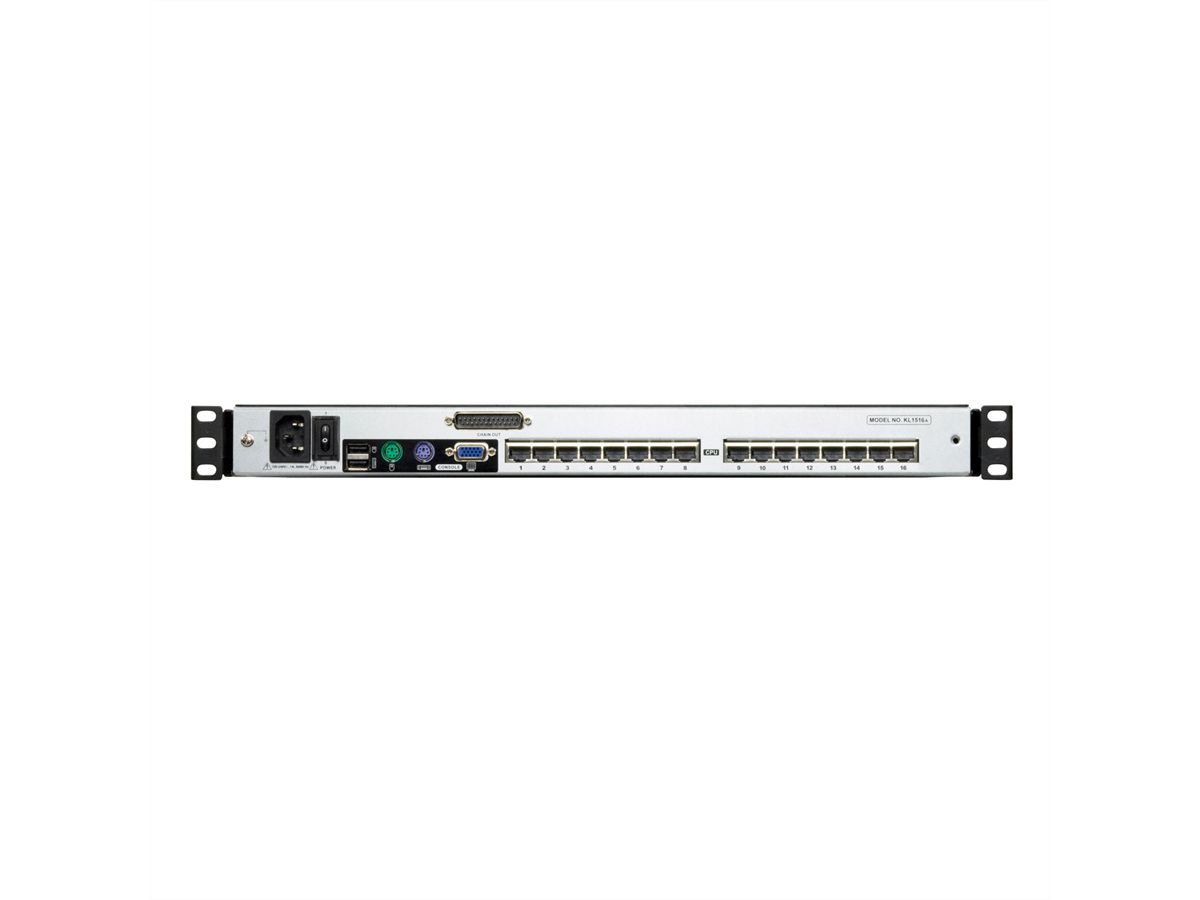 ATEN KL1516AN KVM-Switch, 48cm TFT, VGA, PS/2-USB über Kat 5, 16 Port, DE-Layout