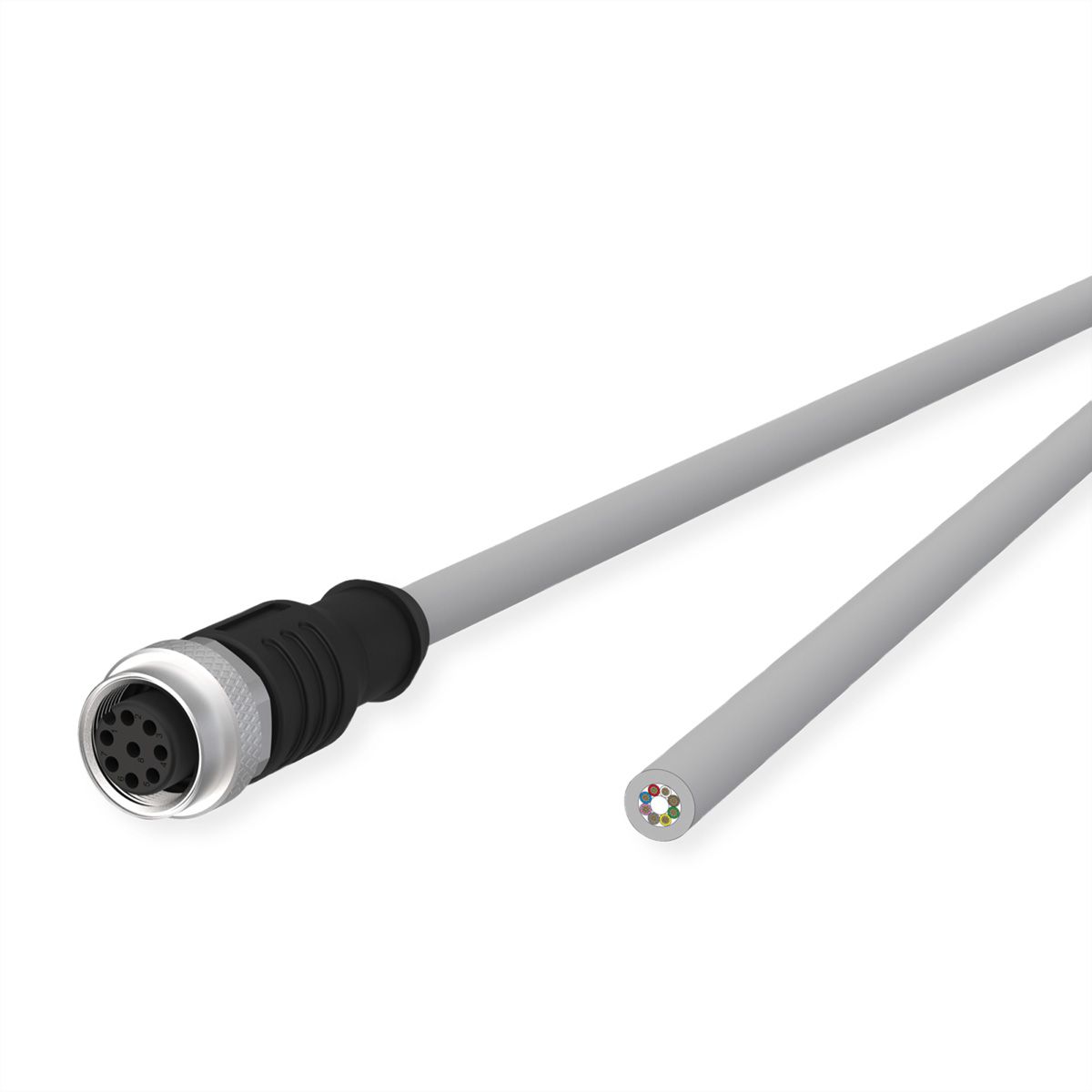 METZ CONNECT M12 Sensor-/Aktorleitung, A-kodiert, M12 Buchse gerade - freies Leitungsende, grau, 5 m