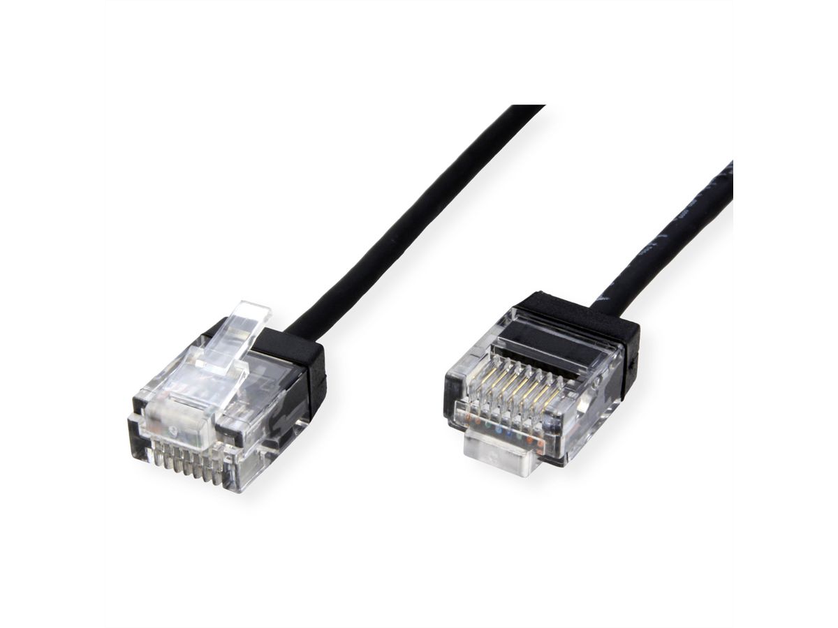 ROLINE UTP DataCenter Patchkabel Kat.6A (Class EA), LSOH, slim, extra kurzer Stecker, schwarz, 1 m
