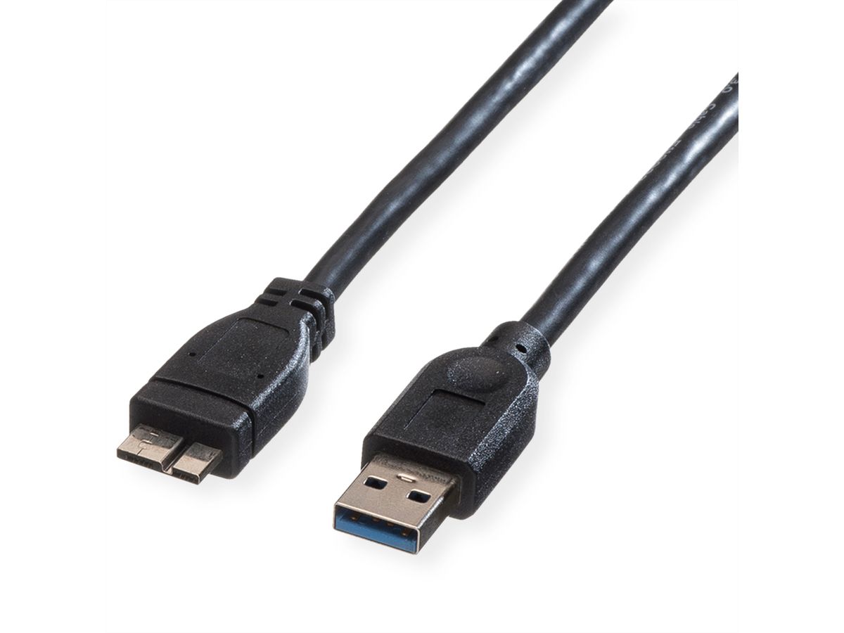 ROLINE USB 3.2 Gen 1 Kabel, A ST - Micro A ST, schwarz, 0,8 m