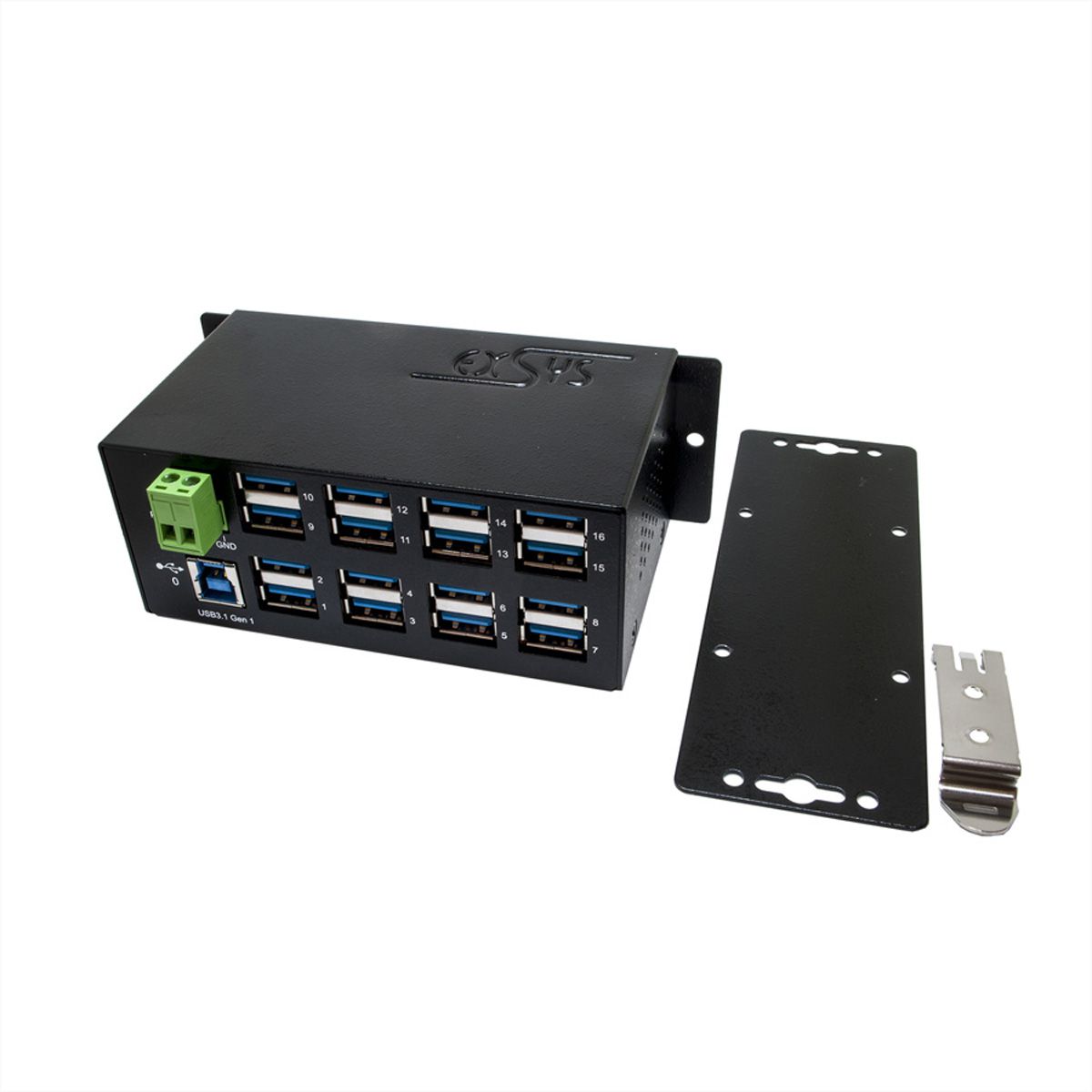EXSYS EX-1113HMS 16 port USB 3.0/3.1(Gen1) HUB Din-Rail-Kit 15KV ESD Überspannungs-Schutz