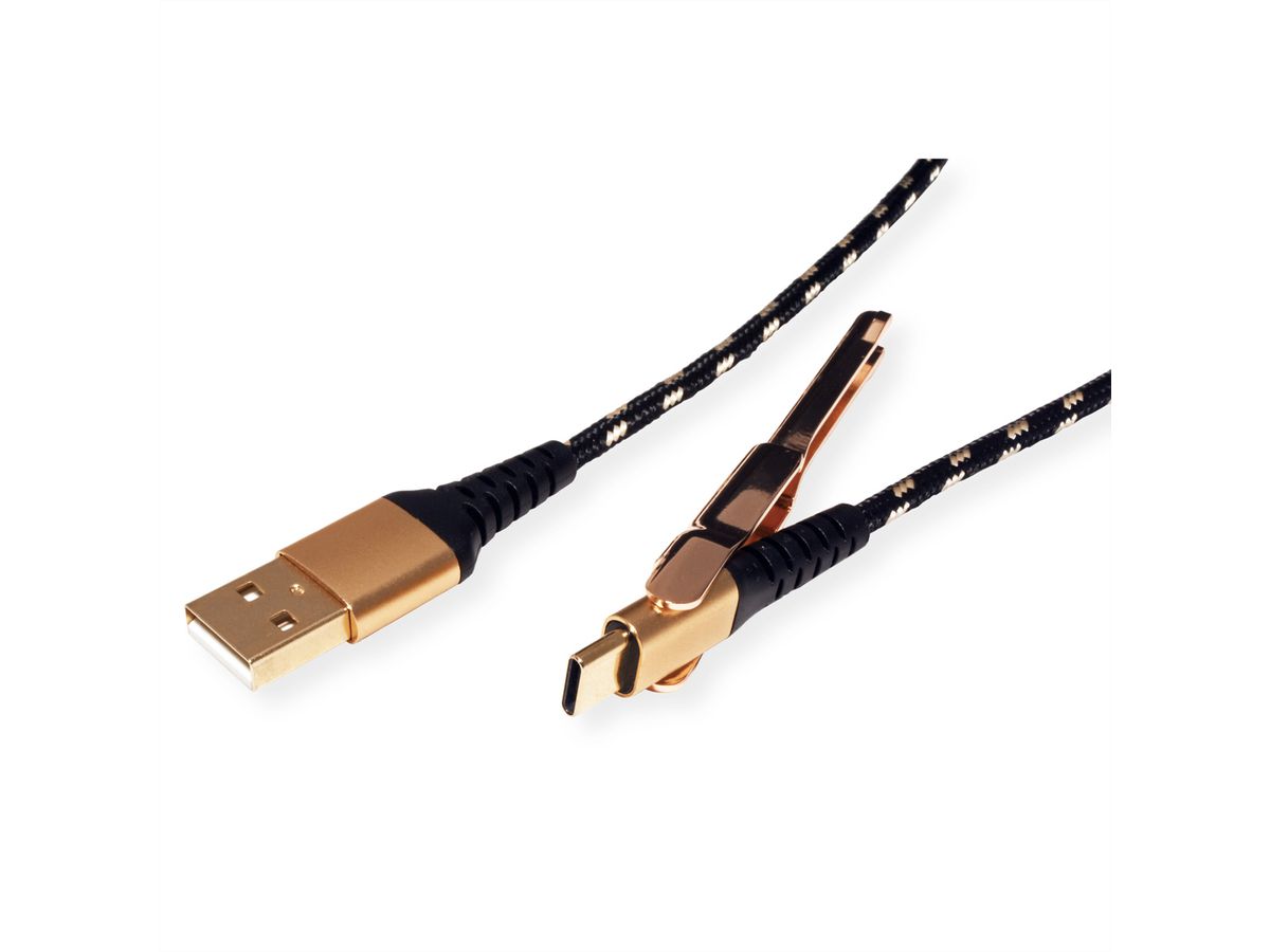 ROLINE GOLD USB 2.0 Sync- & Ladekabel, USB-A/USB-C, Stütze, 1 m