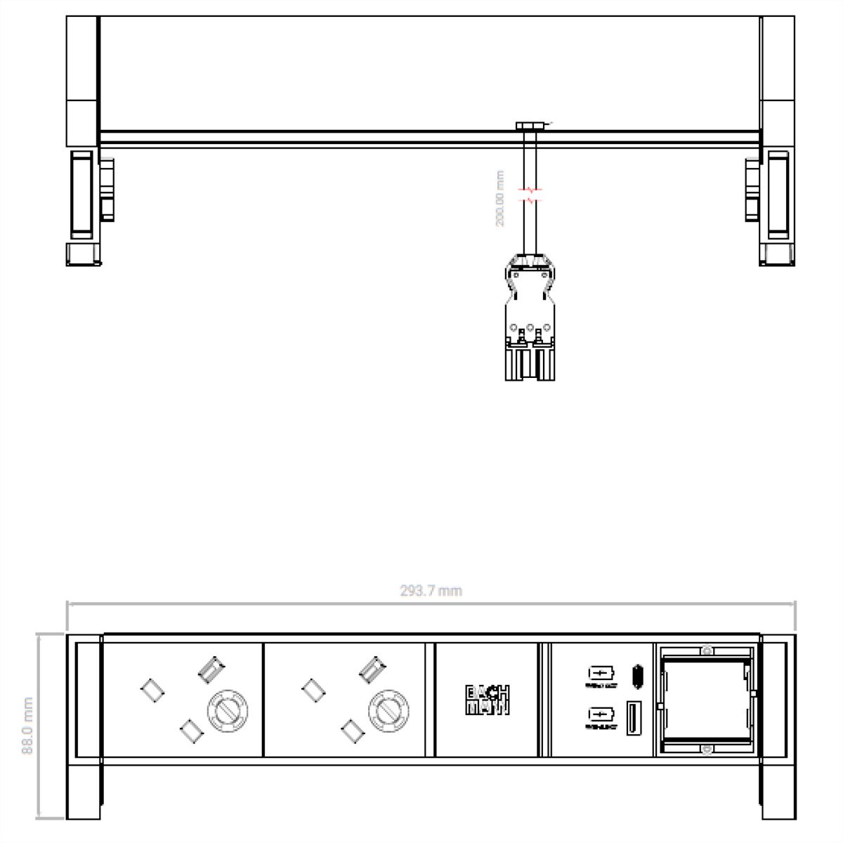 BACHMANN DESK2 2xUK 1xUSB A/C 22W 1xCM, 0,2m GST18 RAL9005 United Kingdom