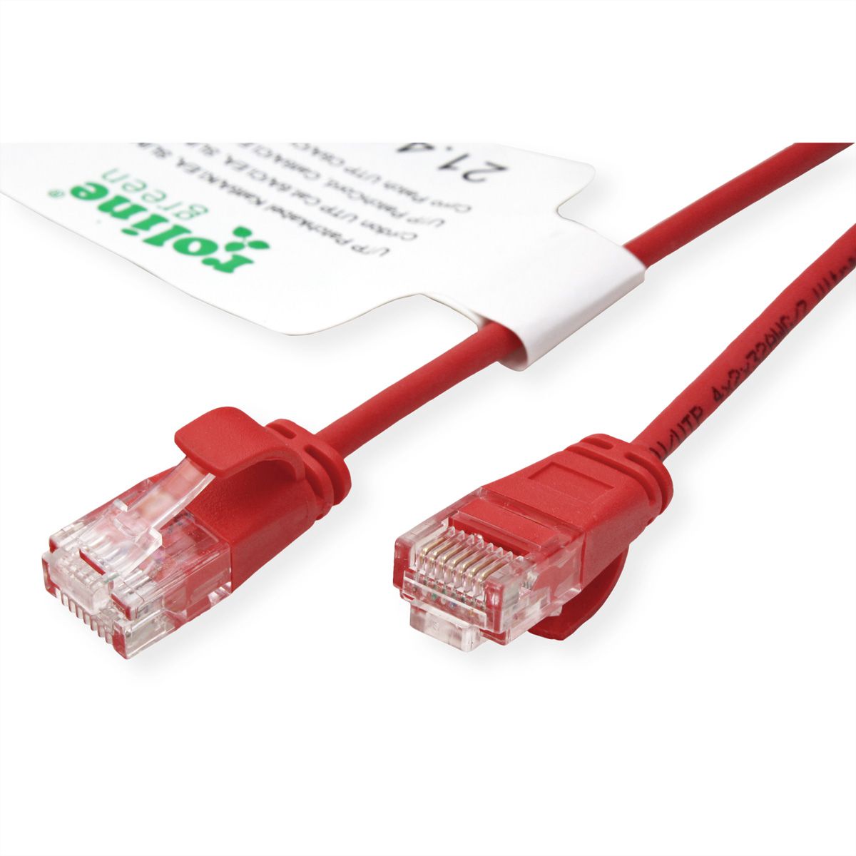 ROLINE GREEN UTP Patchkabel Cat.6A (Class EA), LSOH, slim, rot, 0,15 m