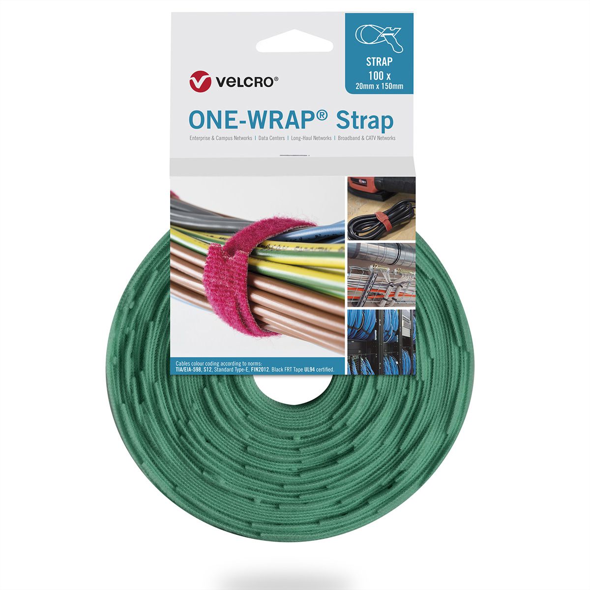VELCRO® One Wrap® Strap 20mm x 150mm, 100 Stück, grün