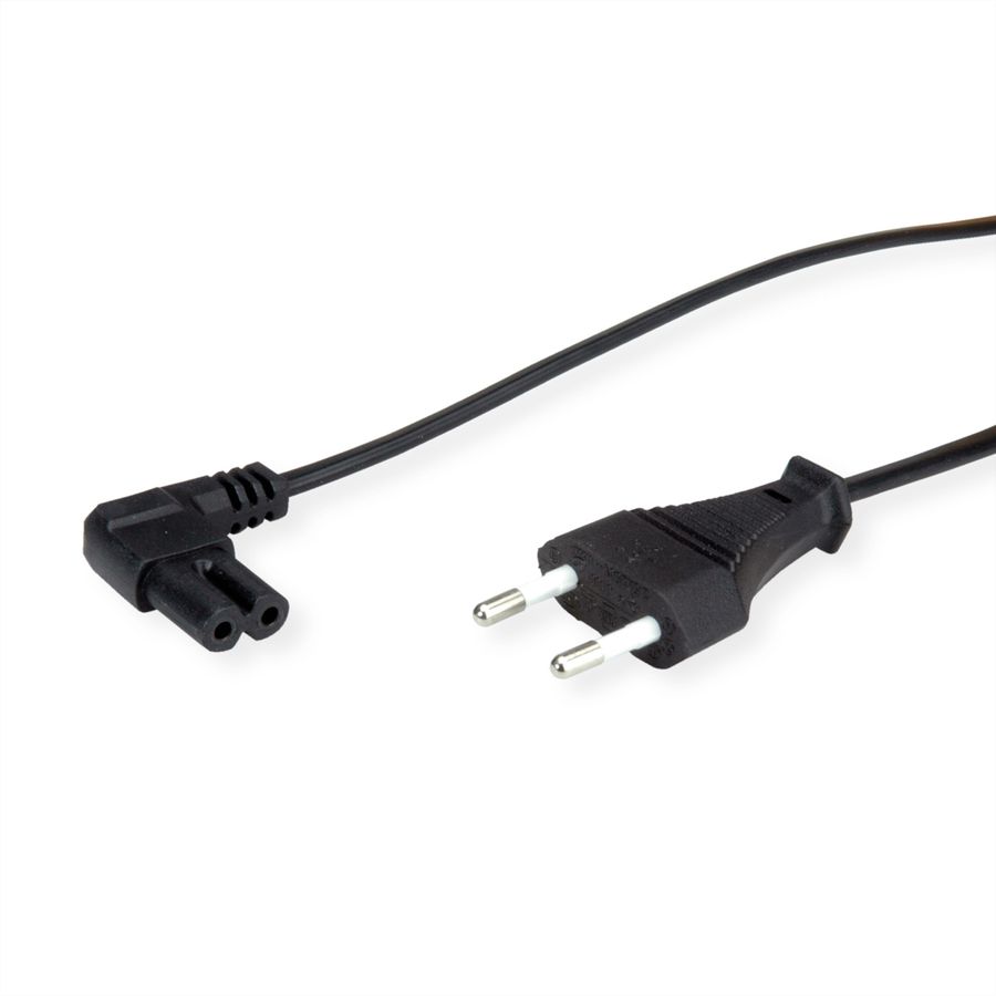 VALUE Netzkabel Euro-Flachstecker auf C7 gewinkelt, 2polig, schwarz, 1,8 m
