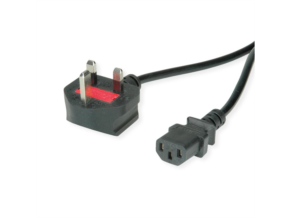 VALUE UK Netzkabel, gerade IEC-Buchse, 10A, schwarz, 3 m