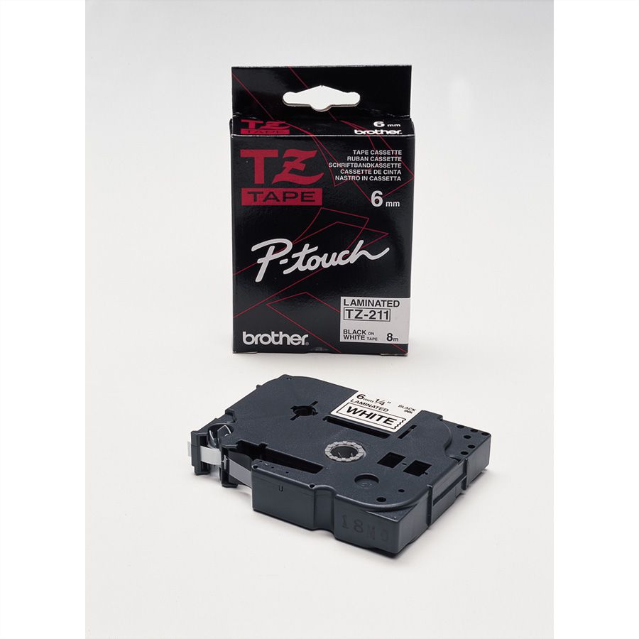 BROTHER TZe-211 Schriftband 6 mm laminiert weiss/schwarz