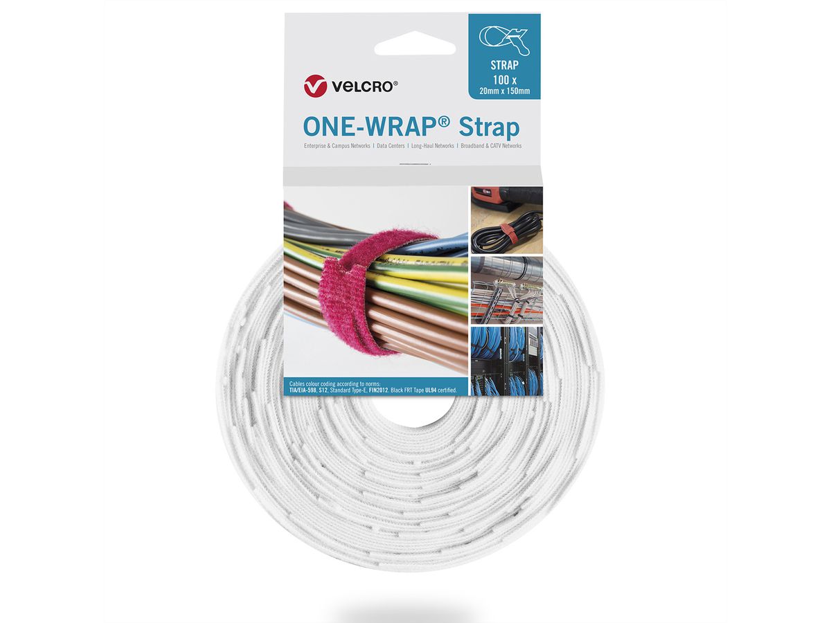 VELCRO® One Wrap® Strap 20mm x 230mm, 100 Stück, weiß