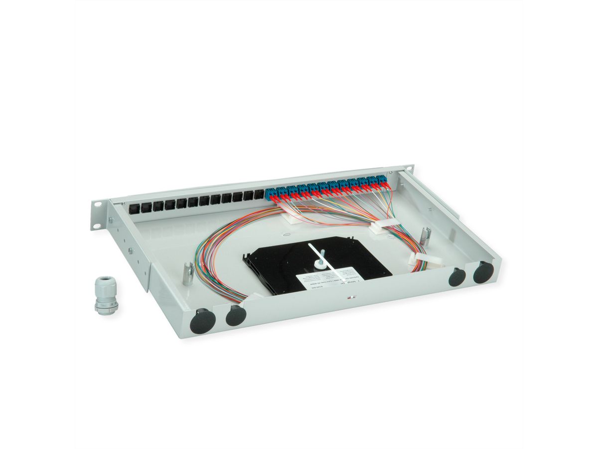 TELEGÄRTNER BASIS V LWL-Panel mit Kupplungen & Pigtails, 12x LC Duplex, blau, OS2 PC