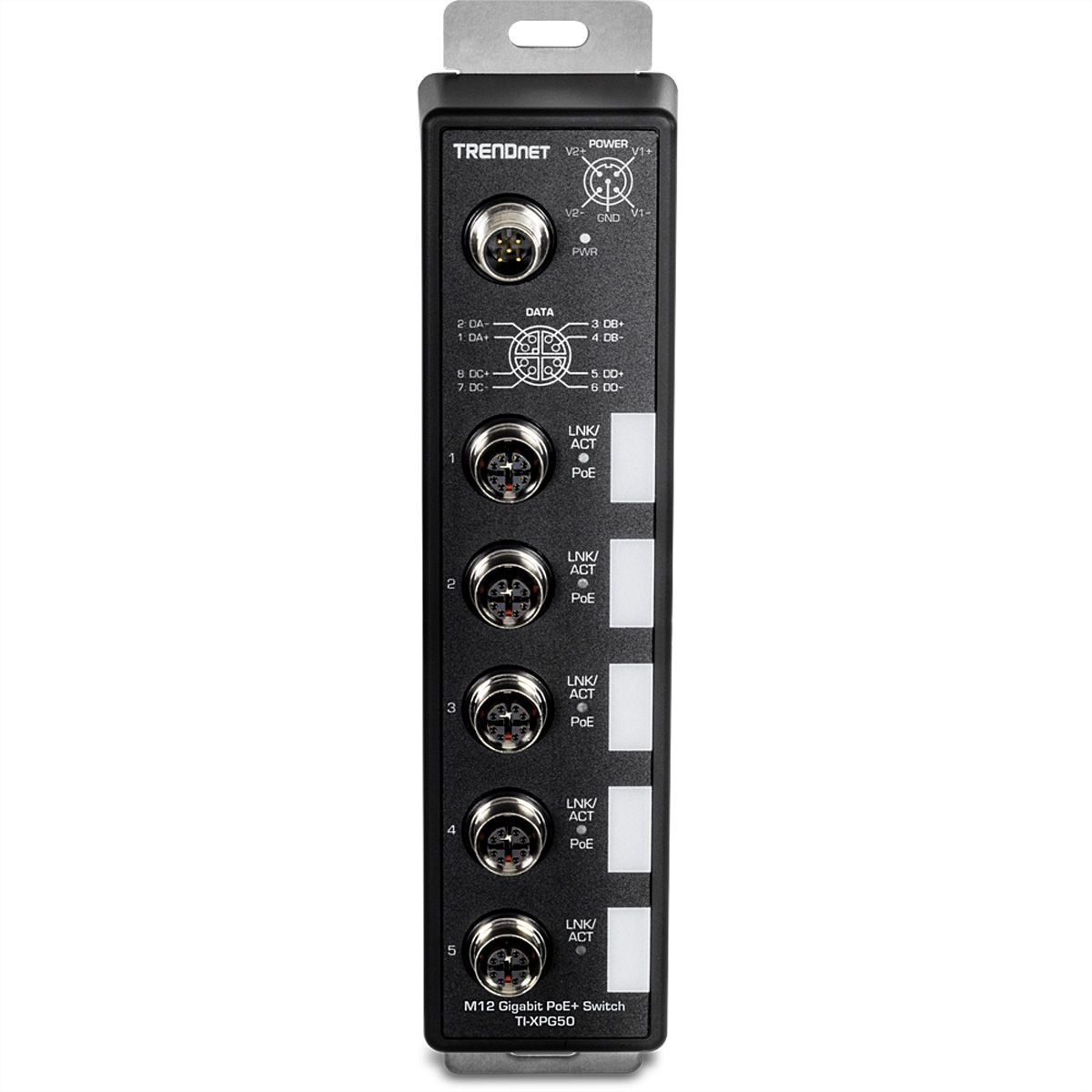 TRENDnet TI-XPG50 PoE+ Railway Switch, 5-Port Industrial EN50155 M12 Gigabit