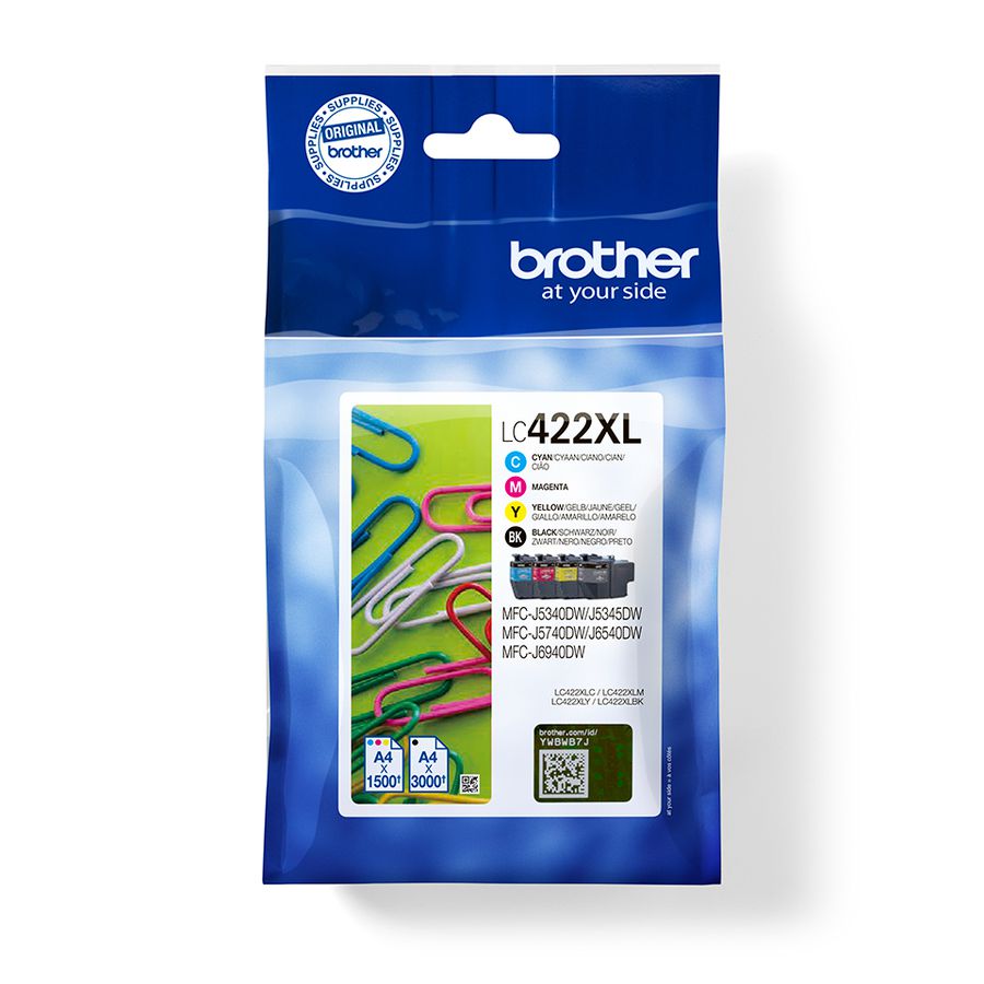 Brother LC422XLVAL Druckerpatrone 4 Stück(e) Original Schwarz, Cyan, Magenta, Gelb